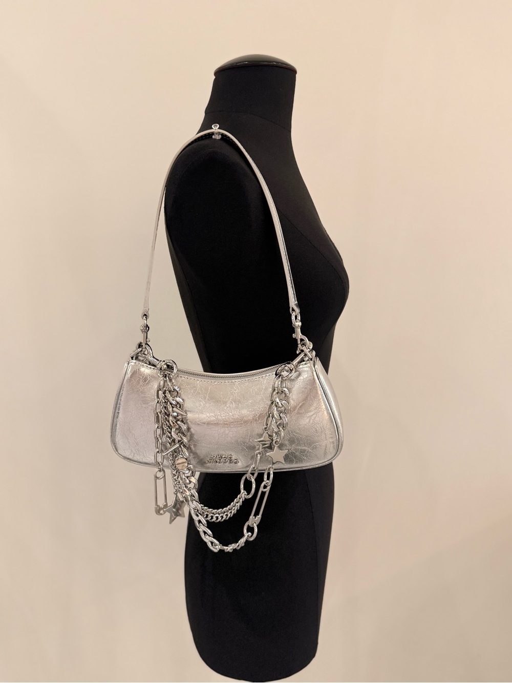 NWT Marc Jacobs crinkle shoulder bag with chain charm- silver (LAST ONE!)